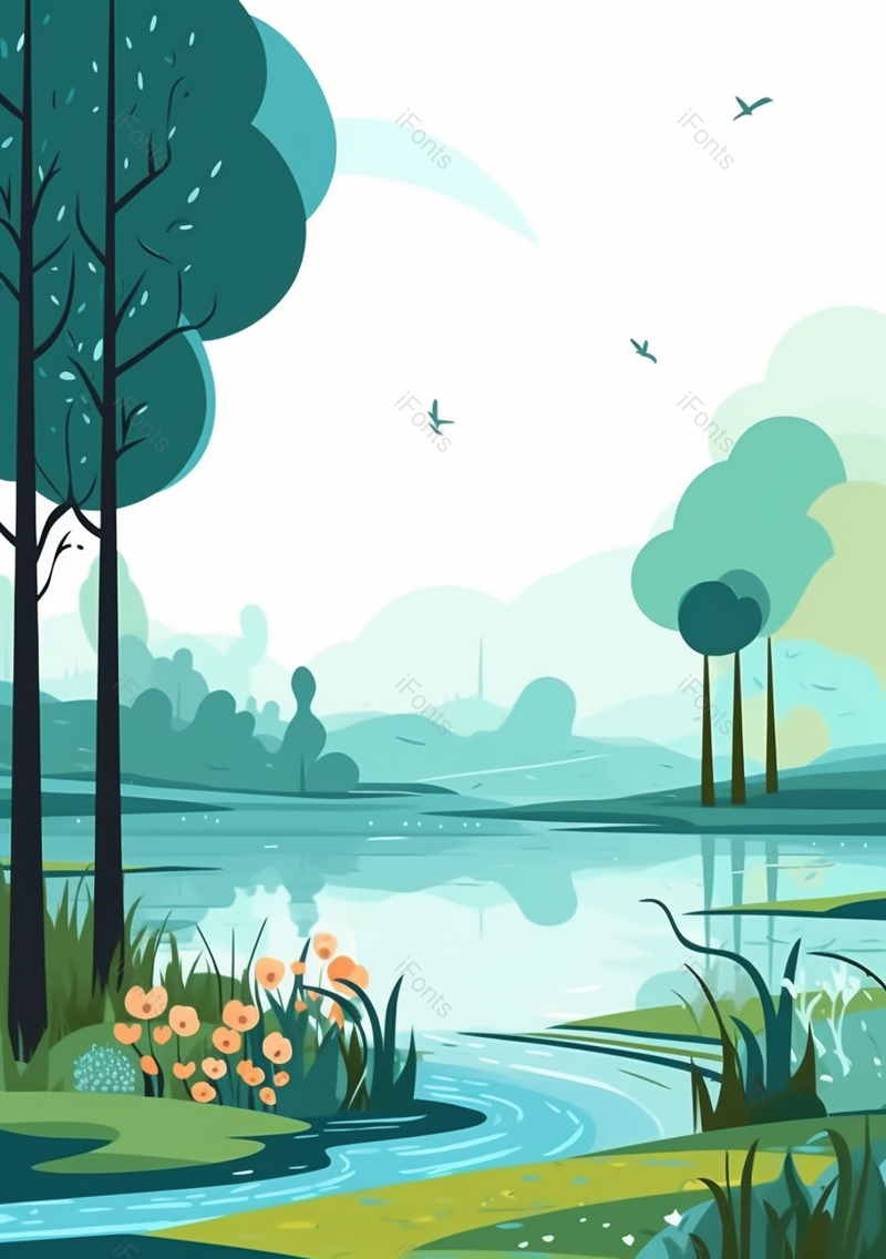 卡通森林小溪绿色背景,插画/手绘图,插画/手绘图库,插画/手绘图下载,插画/手绘